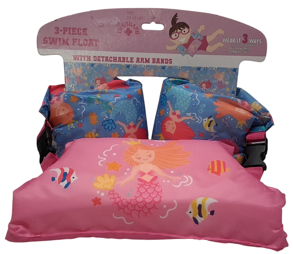 Lifeguard Kids Swim Float Vest Arm Bands 33-55 lbs Mermaid 3pc Set New